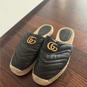 Gucci Black Quilted Espadrille Mules